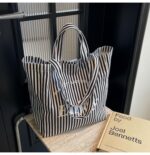 Colorful Stripe Canvas Tote Bag for Women, Large Capacity, Casual Shoulder Handbag, Simple Design - Image 6