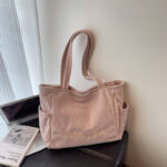 Corduroy shoulder bag large capacity student class bag women's solid color tote bag ﻿ - Image 3