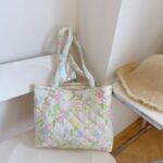 Floral Quilted Cotton Single Shoulder Large Bag with Large Capacity Mommy Bag and Book Bag - Image 3