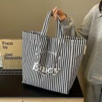 Colorful Stripe Canvas Tote Bag for Women, Large Capacity, Casual Shoulder Handbag, Simple Design - Image 5