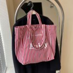 Colorful Stripe Canvas Tote Bag for Women, Large Capacity, Casual Shoulder Handbag, Simple Design - Image 2