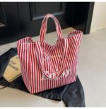 Colorful Stripe Canvas Tote Bag for Women, Large Capacity, Casual Shoulder Handbag, Simple Design - Image 7