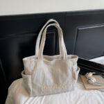 Corduroy shoulder bag large capacity student class bag women's solid color tote bag ﻿ - Image 7