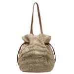 Drawstring hook woven bag single shoulder crossbody woven women's bag large capacity grass woven bag - Image 6