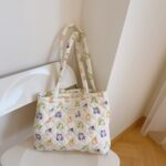 Floral Quilted Cotton Single Shoulder Large Bag with Large Capacity Mommy Bag and Book Bag - Image 8
