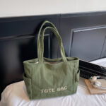 Corduroy shoulder bag large capacity student class bag women's solid color tote bag ﻿ - Image 9