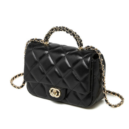 Metal chain diamond grid handbag