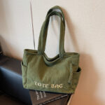Corduroy shoulder bag large capacity student class bag women's solid color tote bag ﻿ - Image 2