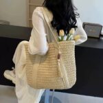 Large capacity commuting straw woven bag hand-held woven vacation style beach shoulder bag - Image 7