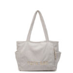 Corduroy shoulder bag large capacity student class bag women's solid color tote bag ﻿