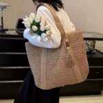 Large capacity commuting straw woven bag hand-held woven vacation style beach shoulder bag - Image 6