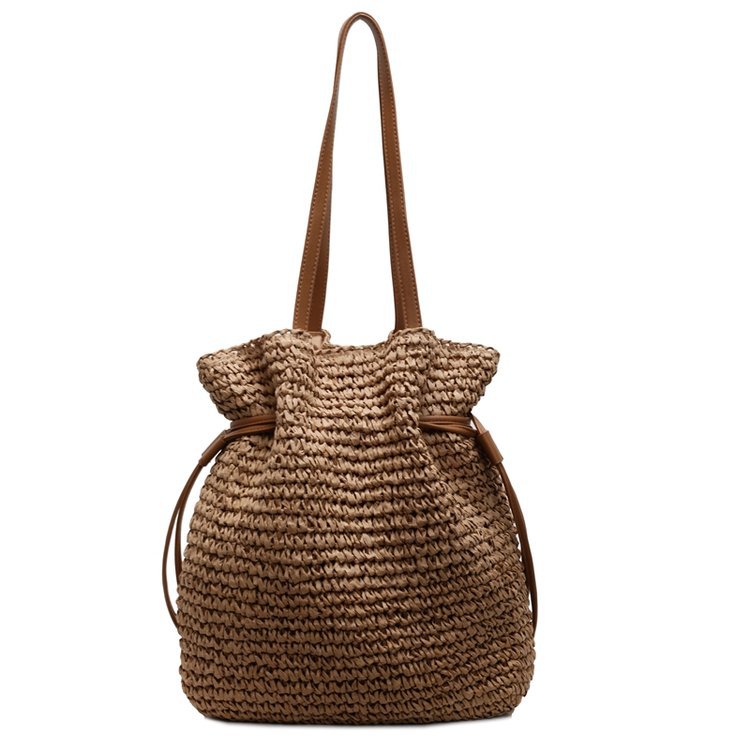 572406520 Drawstring hook woven bag single shoulder crossbody woven women's bag large capacity grass woven bag - Image 1