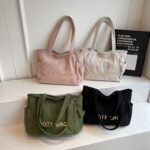 Corduroy shoulder bag large capacity student class bag women's solid color tote bag ﻿ - Image 4