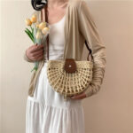 Straw woven bag women's beach bag crossbody shoulder bag armpit saddle bag - Image 3