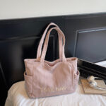 Corduroy shoulder bag large capacity student class bag women's solid color tote bag ﻿ - Image 8